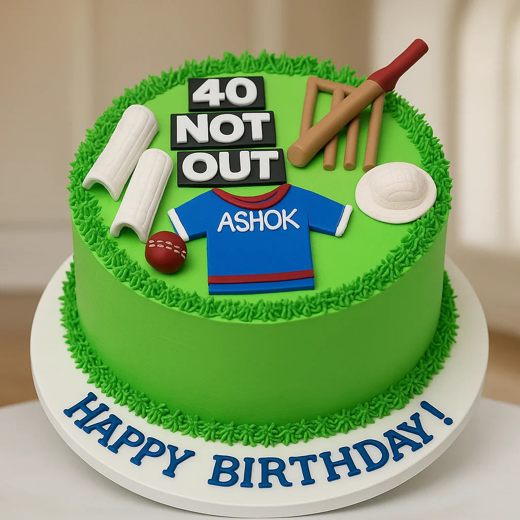 Cricket Theme Birthday Cake — eggless birthday cake by The Baking Kaur, Meerut