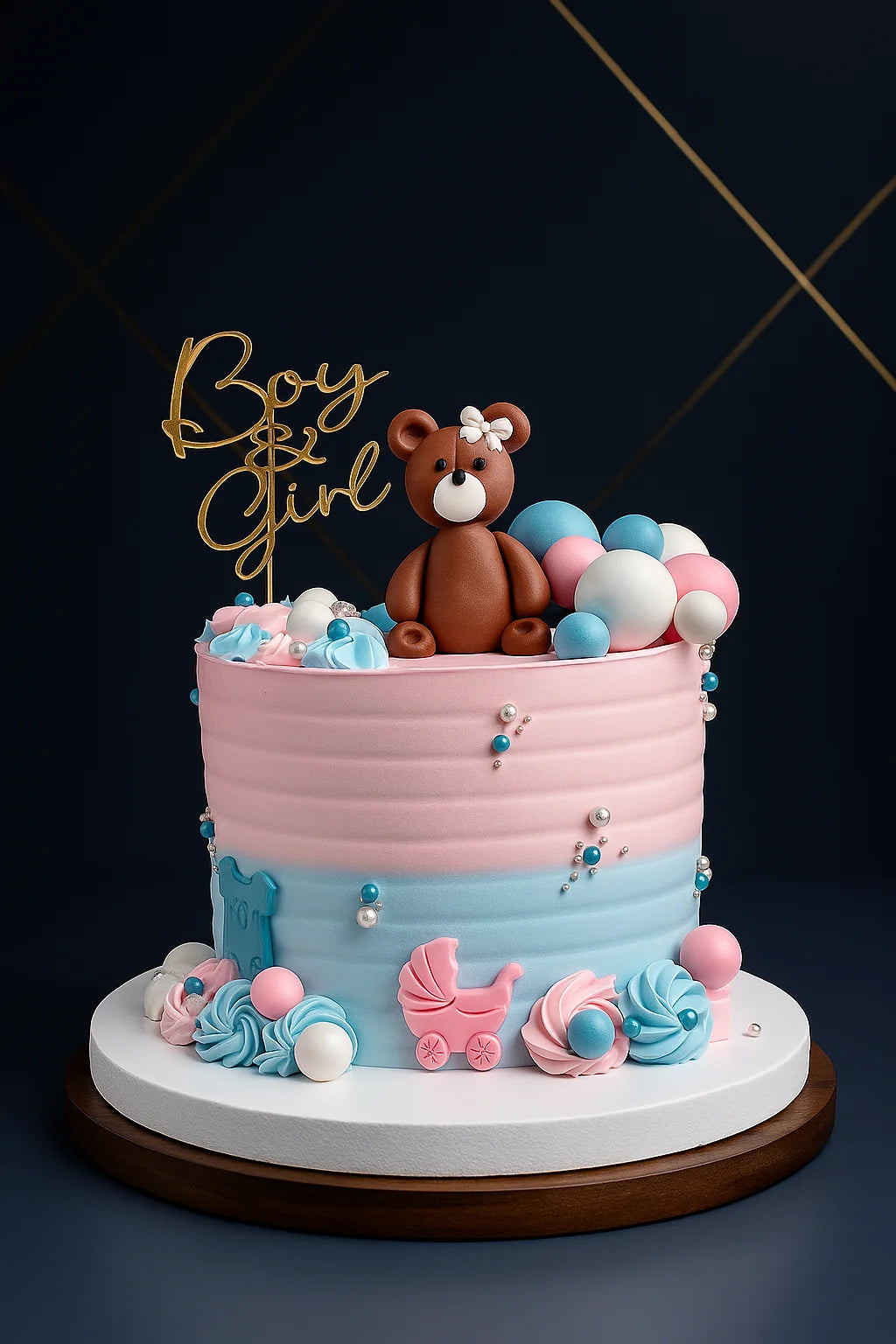 Gender Reveal Surprise Cake — eggless anniversary cake by The Baking Kaur, Meerut