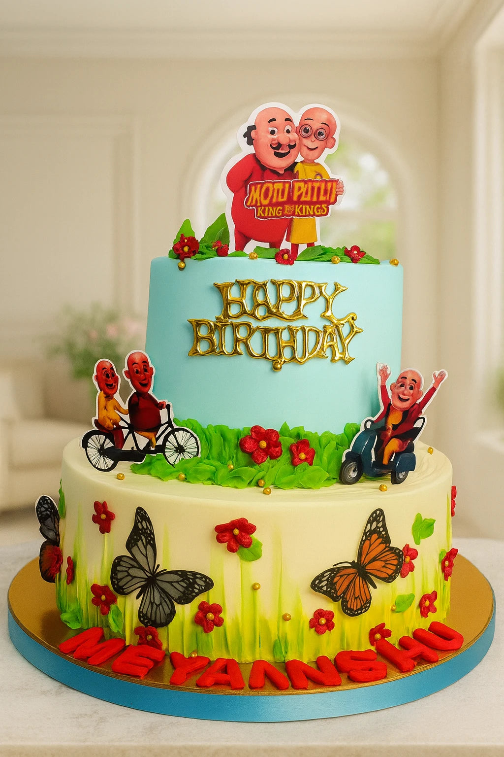 Motu Patlu designer birthday cake with cartoon character detailing, handcrafted by The Baking Kaur for kids birthday parties in Meerut