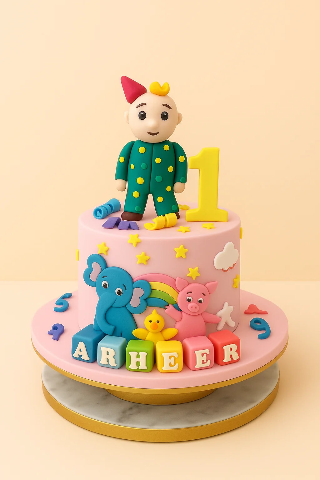 Pink Crown Girl Baby Birthday Cake