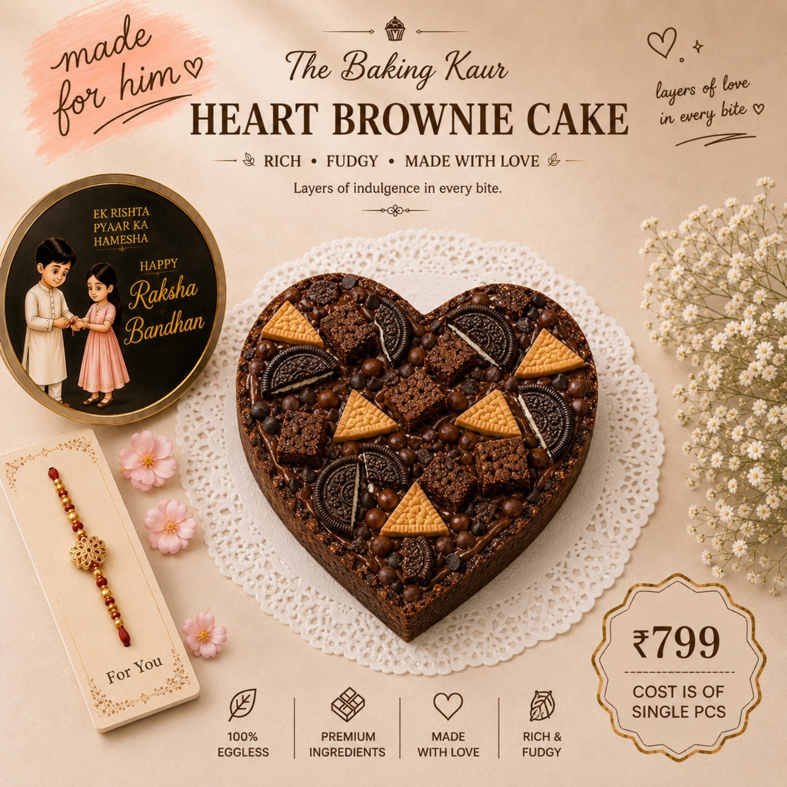 Premium Rakhi gifts ₹500 to ₹999 in Meerut by The Baking Kaur