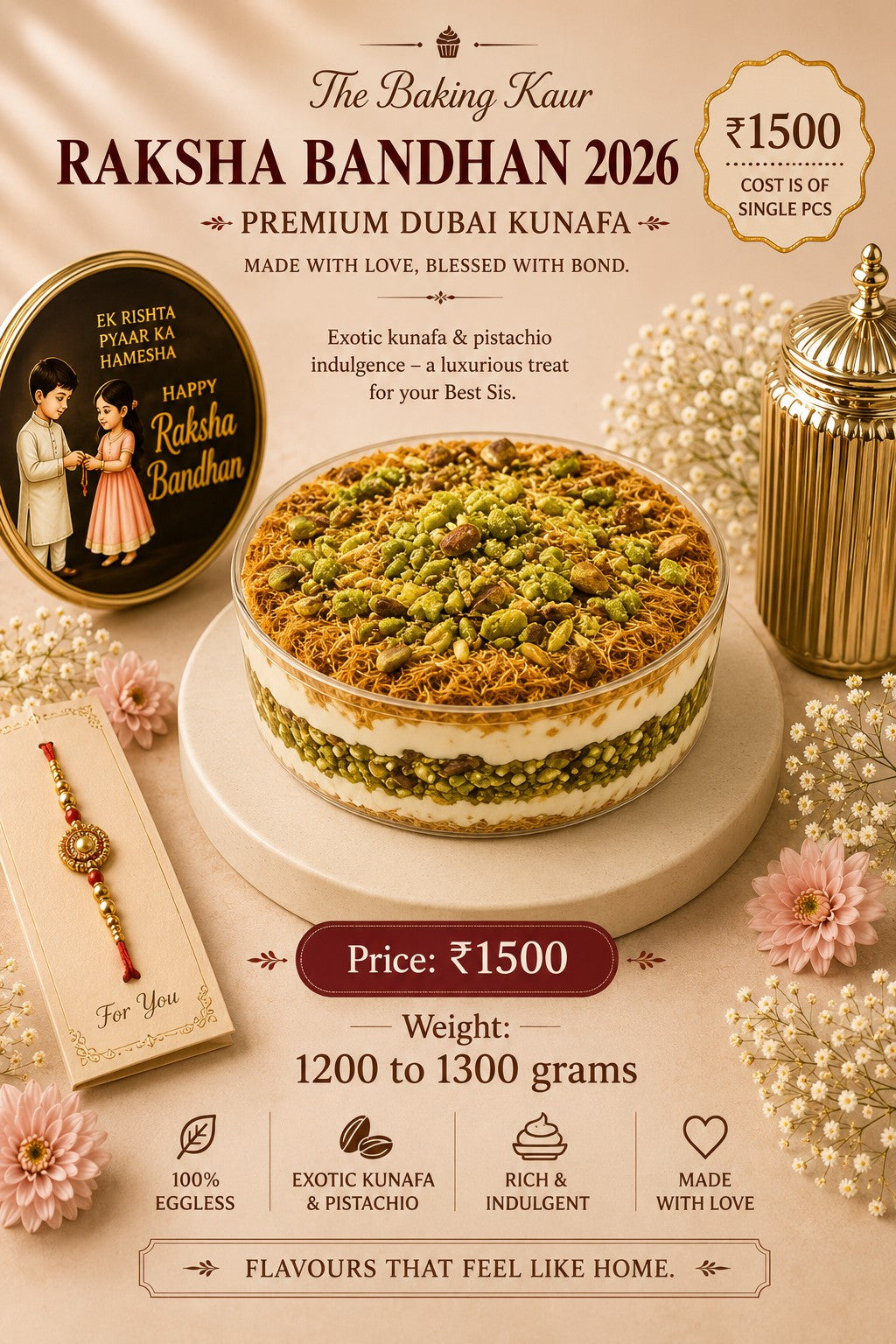 Platinum Rakhi gifts ₹1000 to ₹2000 in Meerut by The Baking Kaur