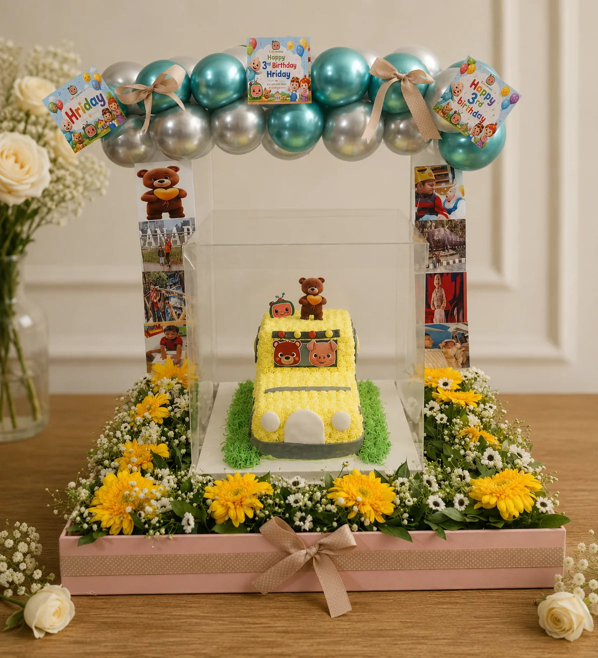 Cocomelon Theme Birthday Cake & Balloon Arch Hamper handcrafted by The Baking Kaur Meerut
