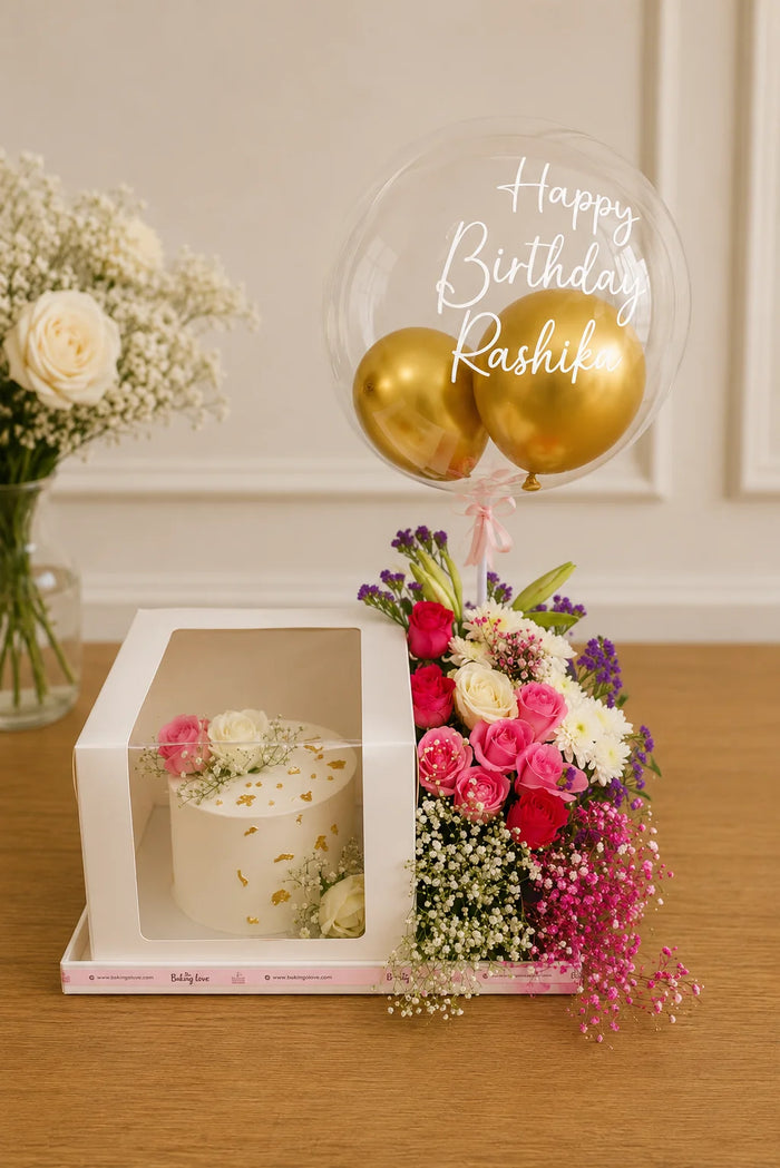 Golden Birthday Celebration Floral & Cake Hamper