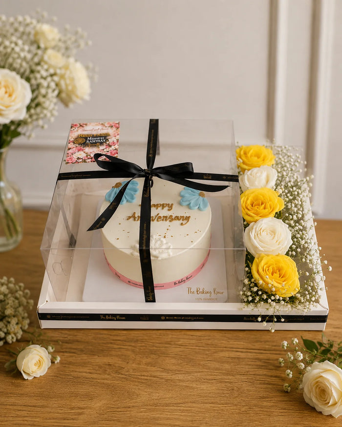 Floral Elegance & Anniversary Cake Gift Box