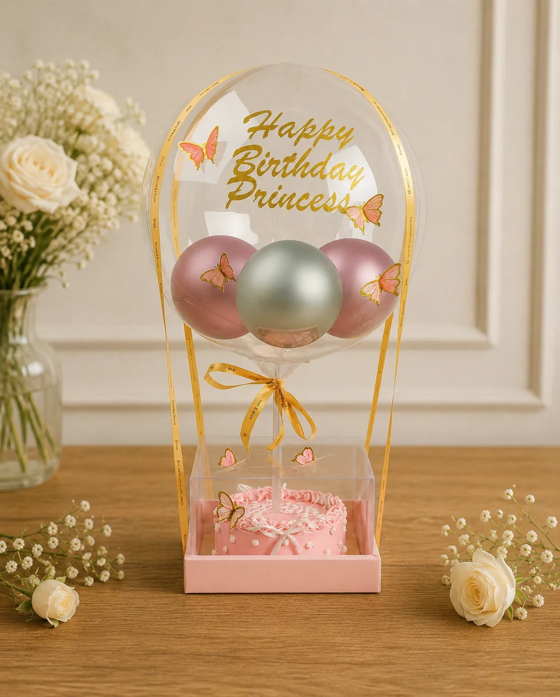 Royal Princess Balloon & Mini Cake Luxury Box handcrafted luxury gift hamper by The Baking Kaur Meerut