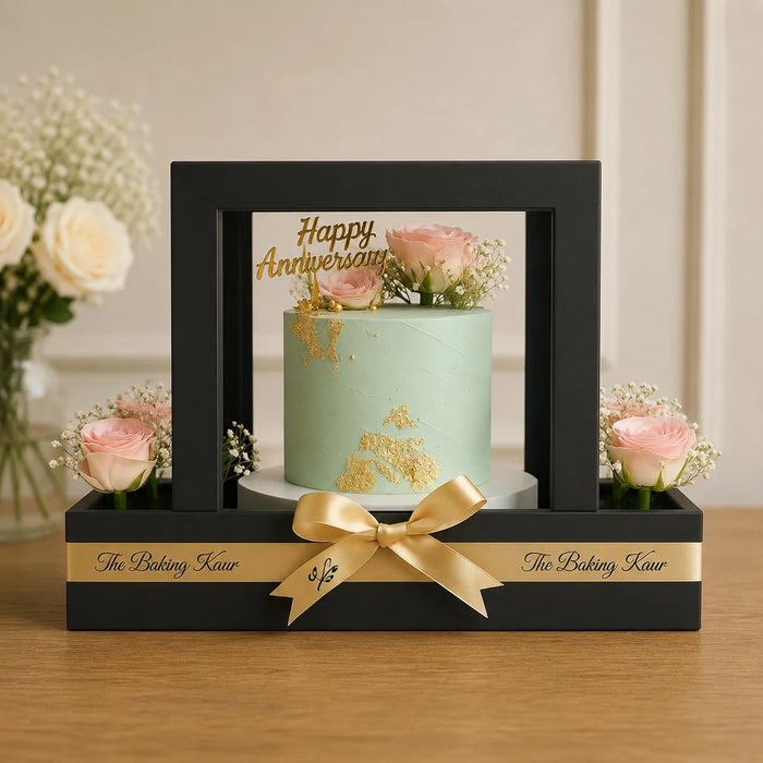 Mint & Gold Anniversary Floral Cake Gift Frame