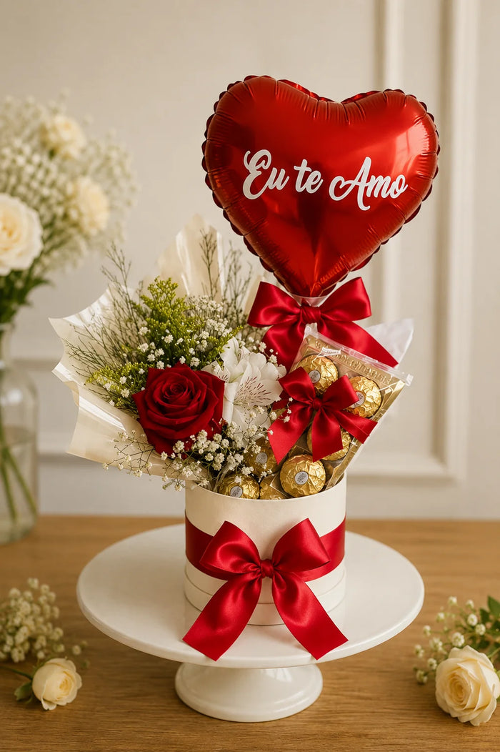 Romantic Heart Balloon & Ferrero Rocher Floral Box