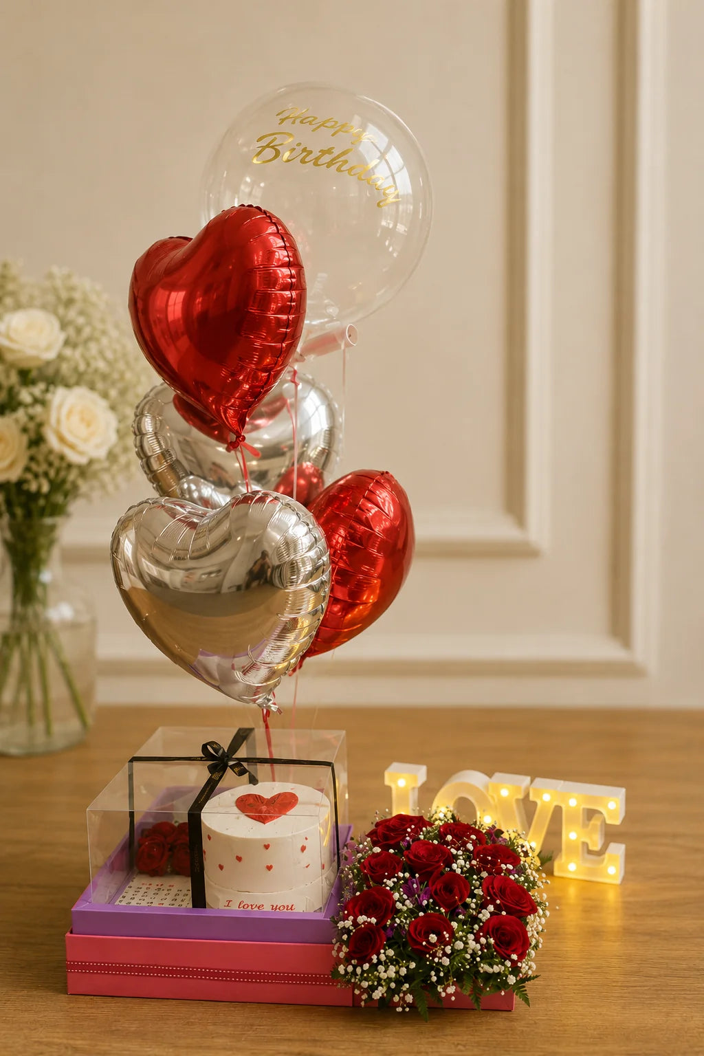 Romantic Heartfelt Birthday Celebration Hamper handcrafted luxury gift hamper by The Baking Kaur Meerut