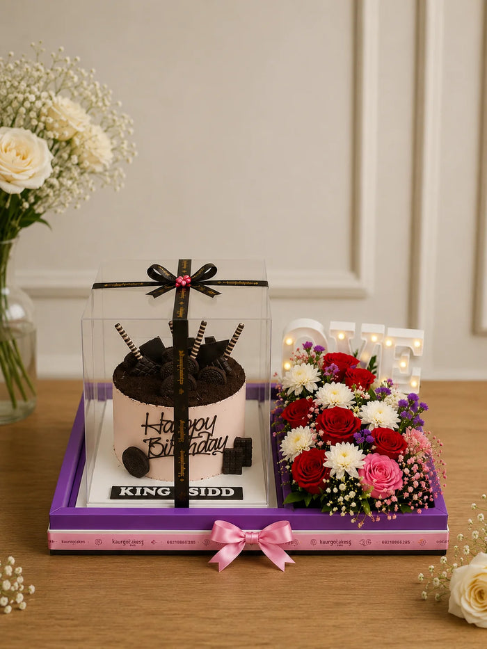 Royal King Birthday Cake & Illuminated Floral LOVE Luxury Hamper