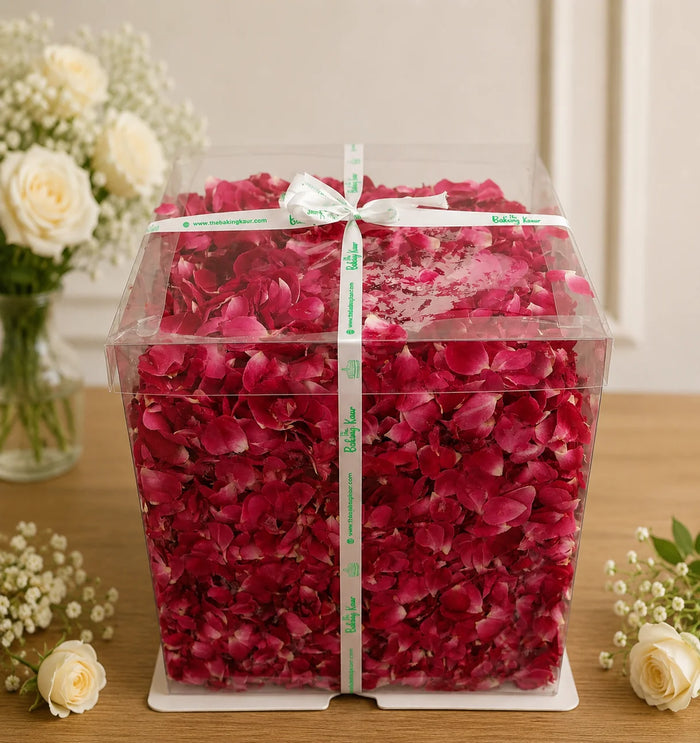 Opulent Red Rose Petal Clear Box Hamper