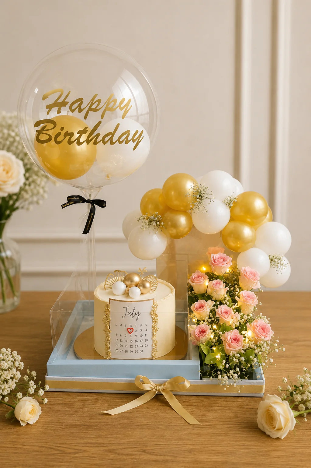 Golden Birthday Celebration Calendar Cake Hamper handcrafted luxury gift hamper by The Baking Kaur Meerut