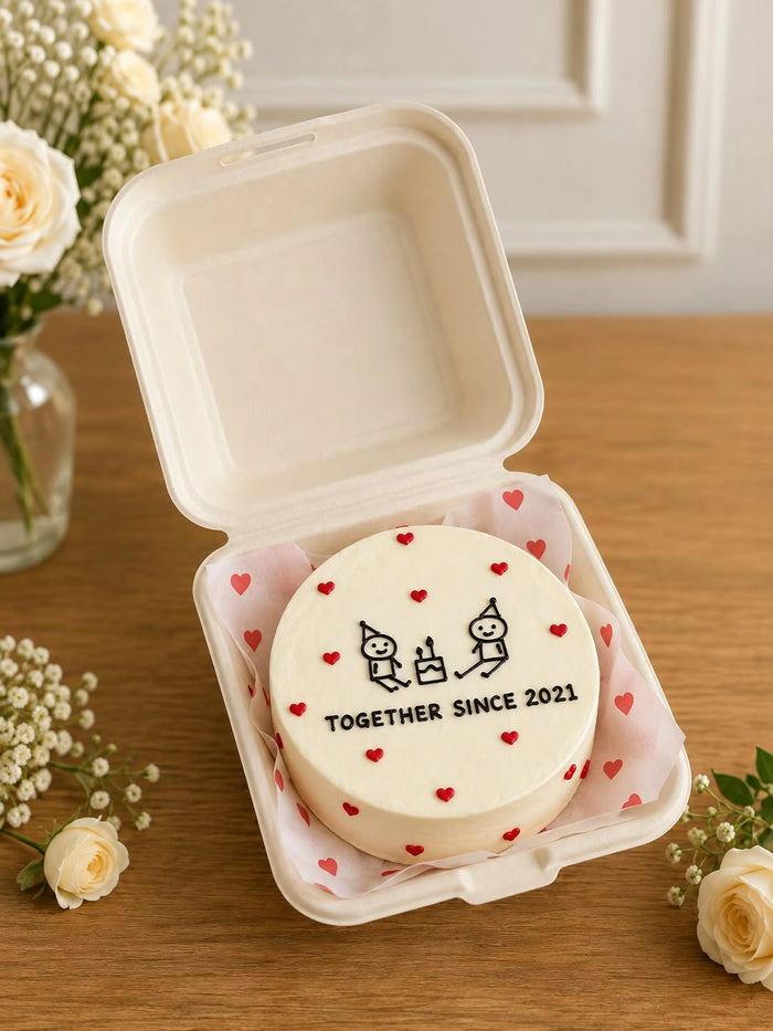 Together Since Milestone Couple Doodle Bento Cake