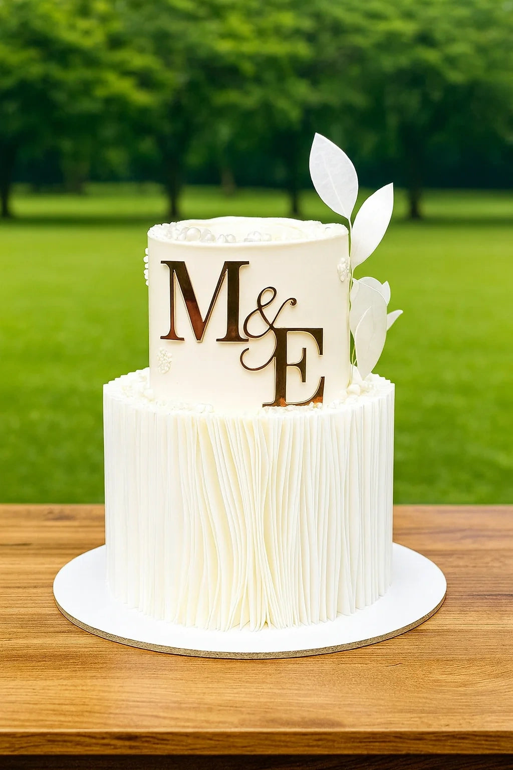 Bespoke Wedding Cake two tier wedding cake in Meerut by The Baking Kaur — luxury designer finish with elegant details and premium embellishments. Perfect for weddings, engagements, and anniversary celebrations.
