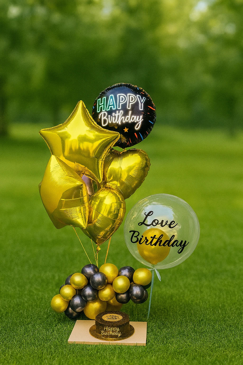 Birthday Sparkle Cake Flowers & Balloons Set