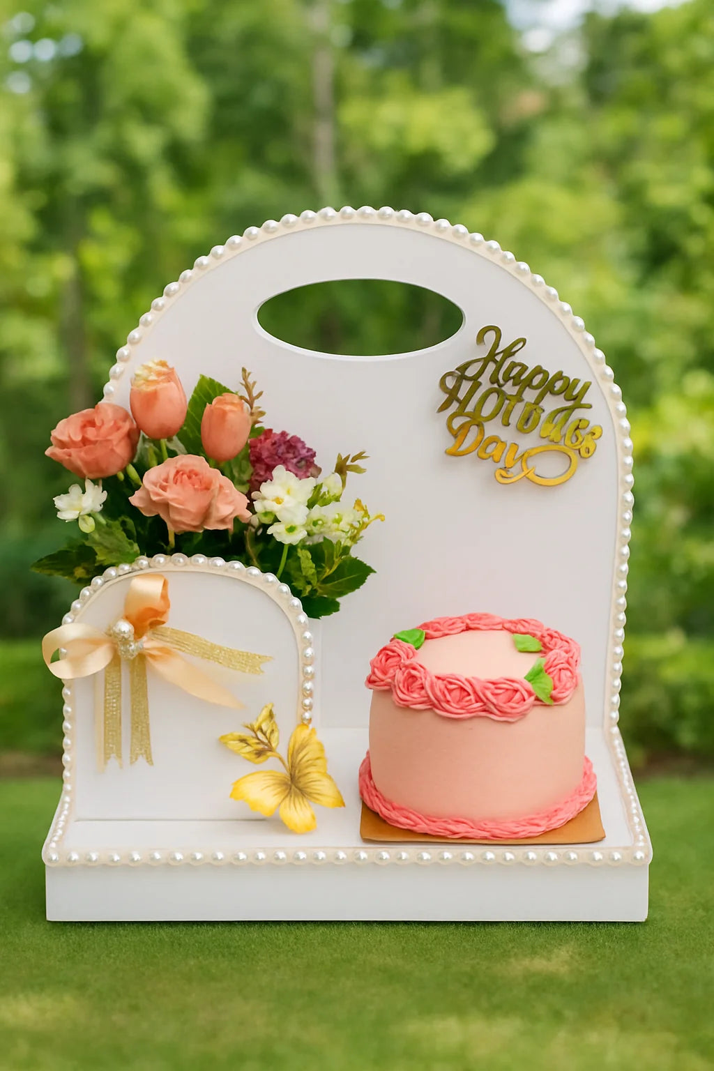 Birthday Surprise Cake Flowers Balloon Basket