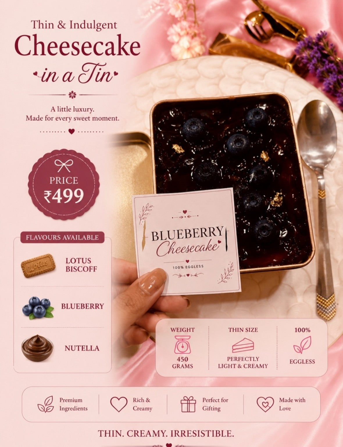 Blueberry cheesecake in a tin 450g for Raksha Bandhan gifting in Meerut by The Baking Kaur