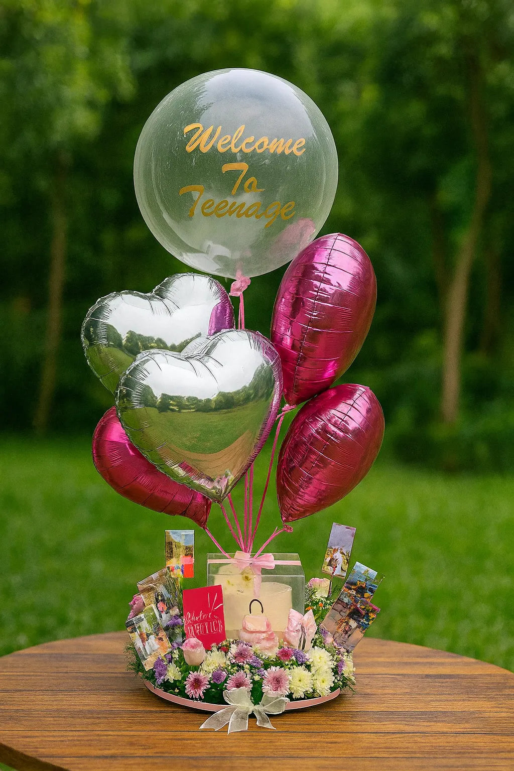 Celebration Cake Flowers & Balloons Gift Hamper
