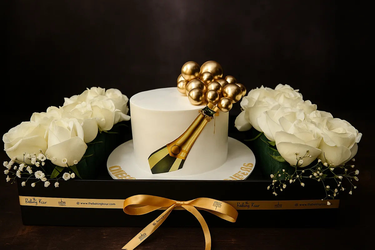 Champagne Theme Cake With Hamper in Meerut-The Baking Kaur