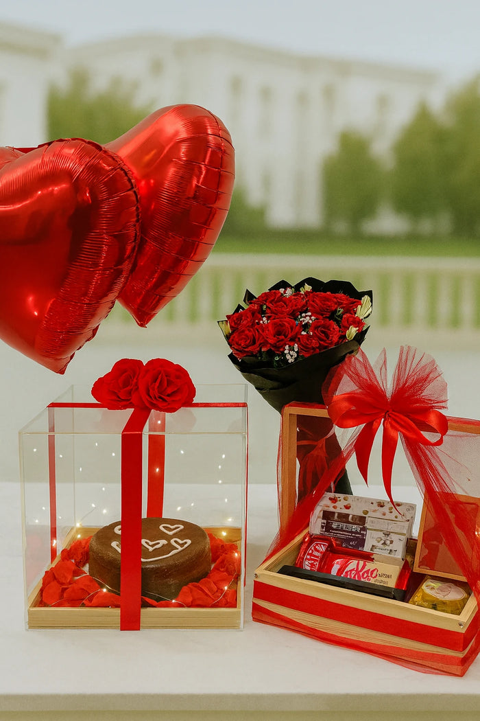 Cheerful Day Cake Flowers & Balloons Hamper