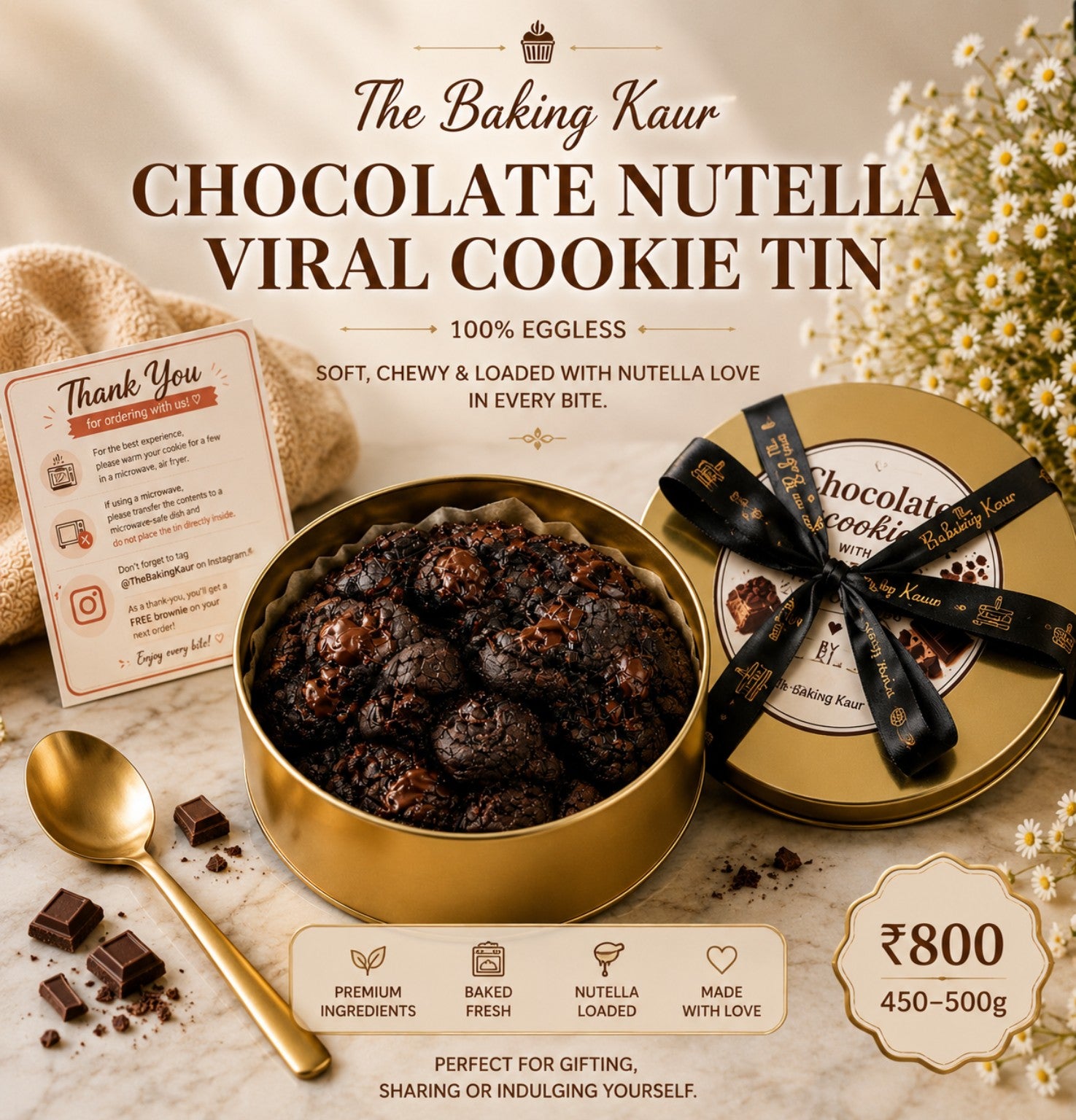Chocolate Nutella Viral Cookie Tin by The Baking Kaur, Meerut