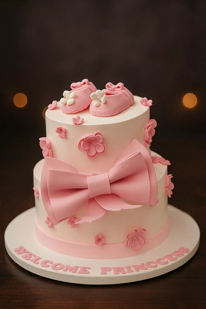Designer Baby Pink Bow Cake
