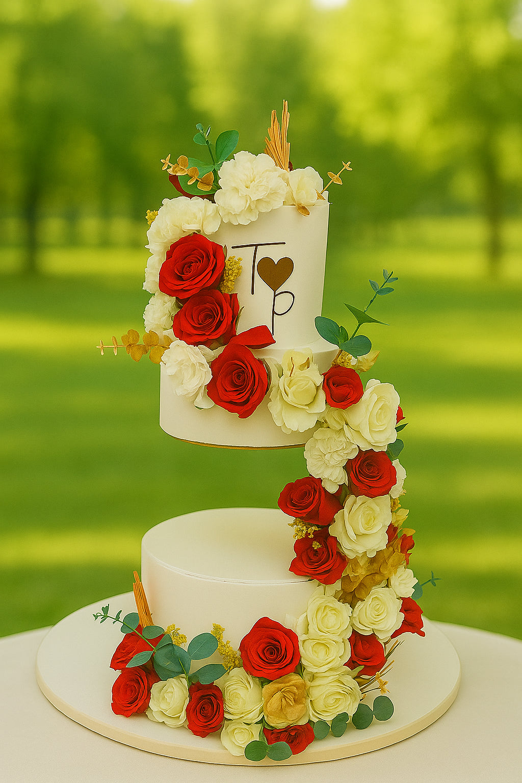 Dreamy Cascade Wedding Cake two tier wedding cake in Meerut by The Baking Kaur — luxury designer finish with elegant details and premium embellishments. Perfect for weddings, engagements, and anniversary celebrations.