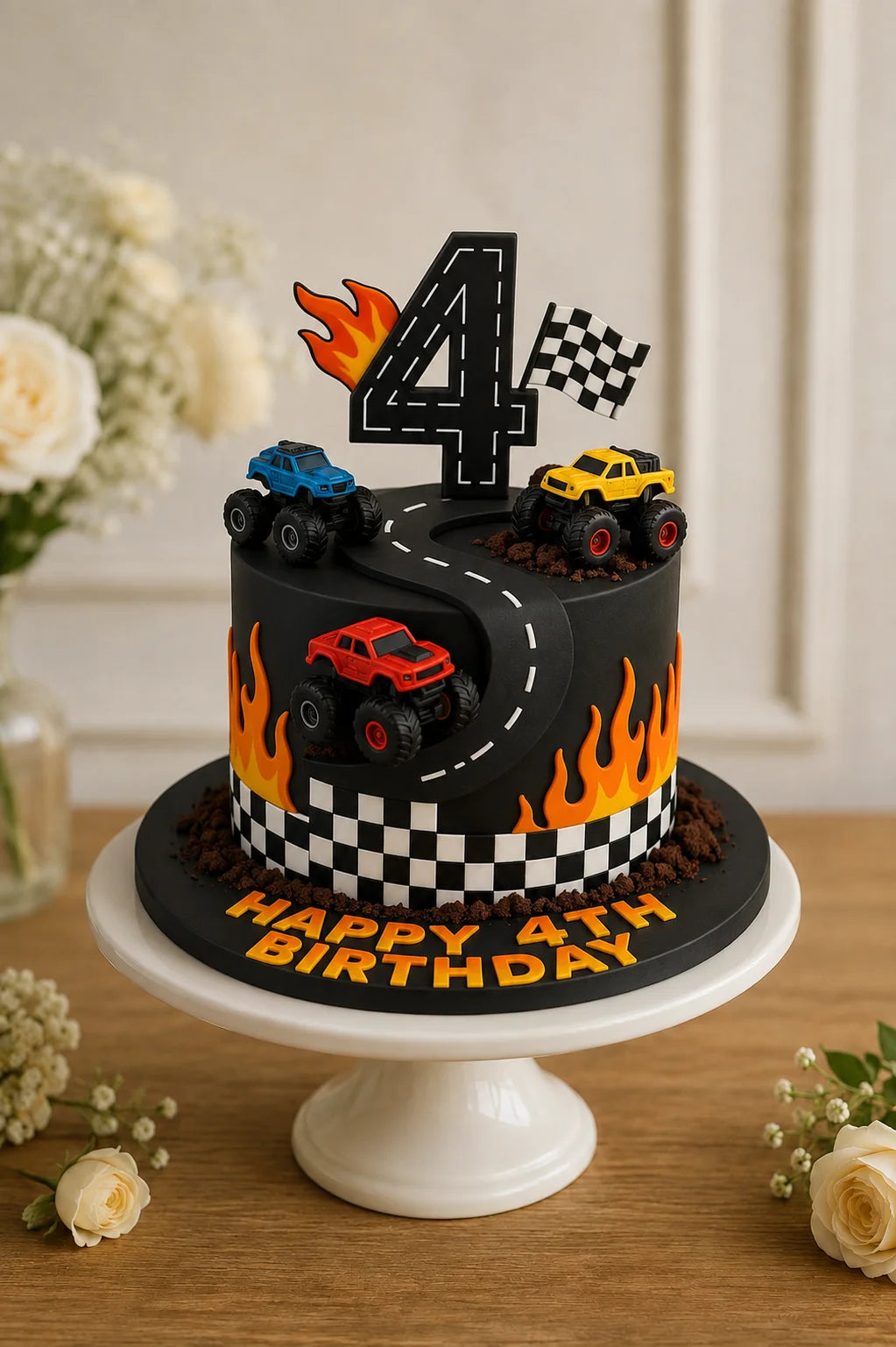 Handcrafted 4, Happy 4Th Birthday Pastel Mix Birthday Cake baked fresh by The Baking Kaur, Thapar Nagar, Meerut