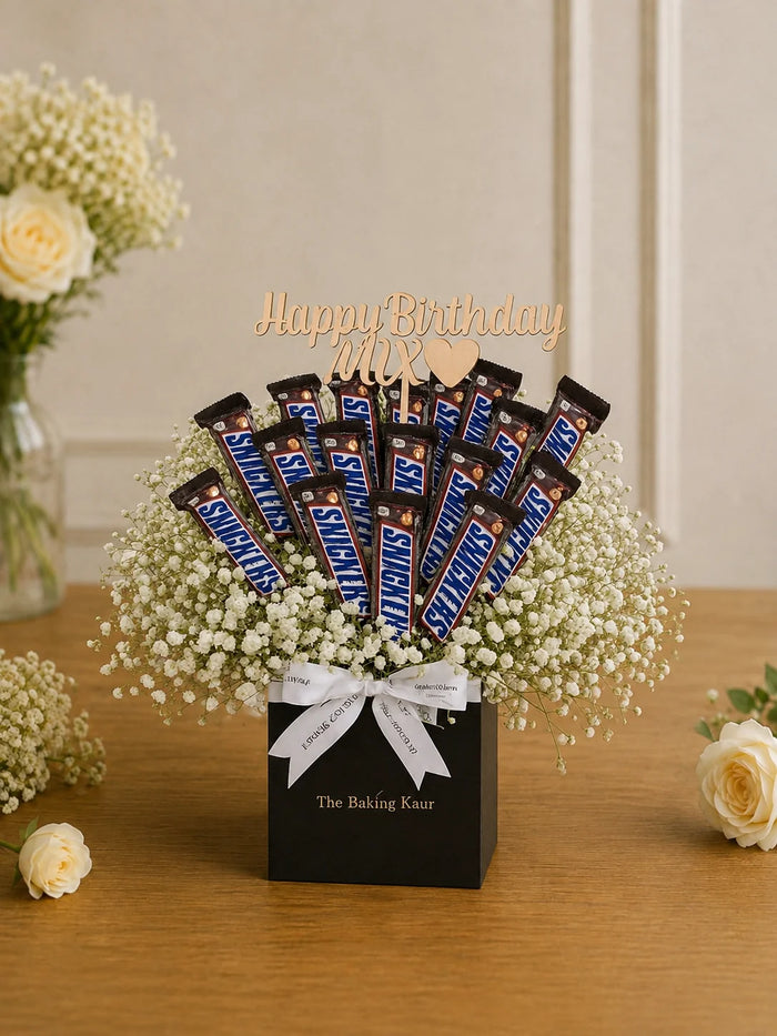 Snickers Chocolate & Baby's Breath Floral Luxury Gift Box