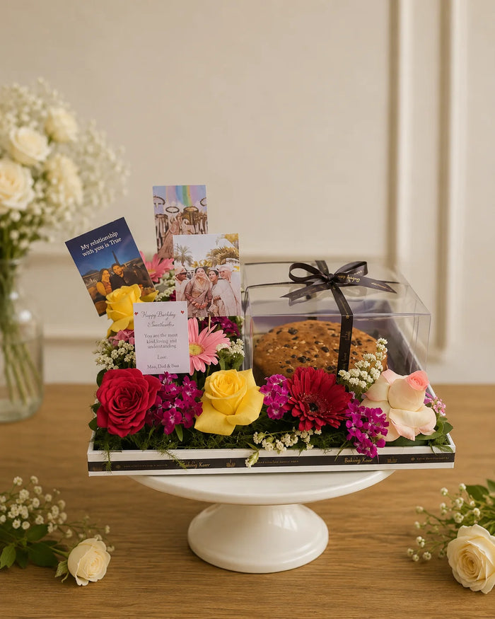 Floral Celebration & Gourmet Cookie Keepsake Hamper