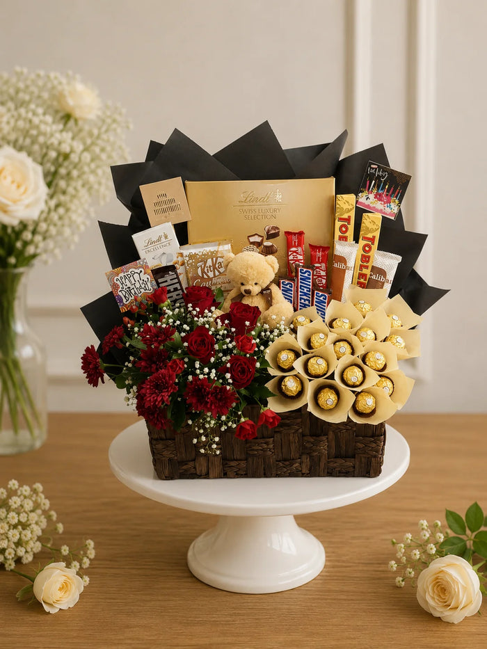 Golden Indulgence & Crimson Rose Celebration Hamper