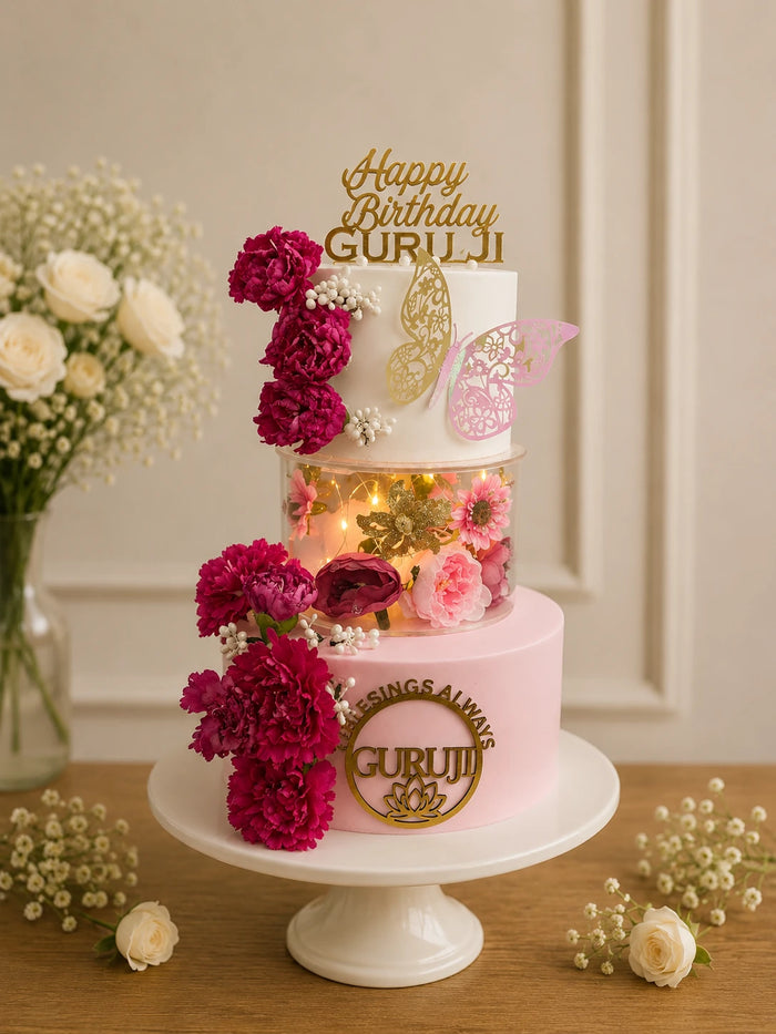 Three-Tier Floral Butterfly Designer Birthday Cake
