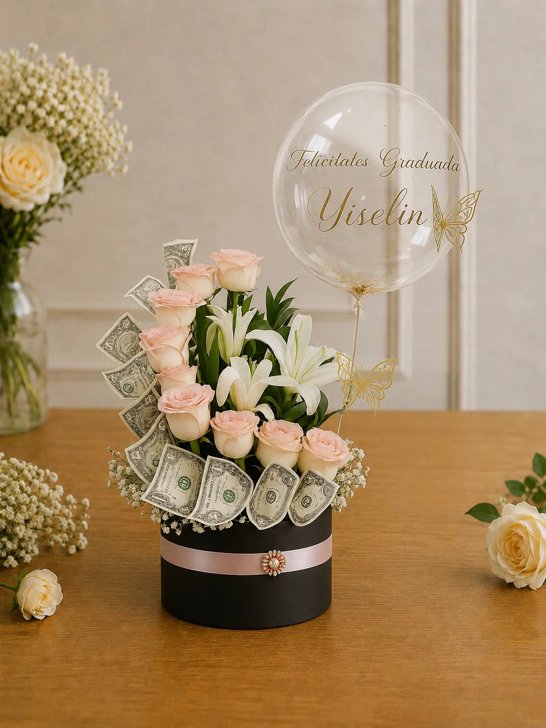 Blush Rose & Currency Graduation Keepsake Box handcrafted luxury gift hamper by The Baking Kaur Meerut