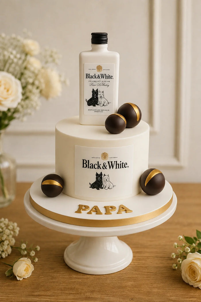 Black & White whisky Birthday Cake