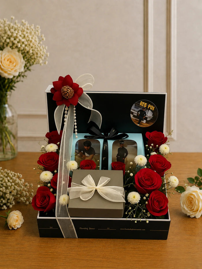 Personalized Photo Keepsake & Red Rose Luxury Hamper