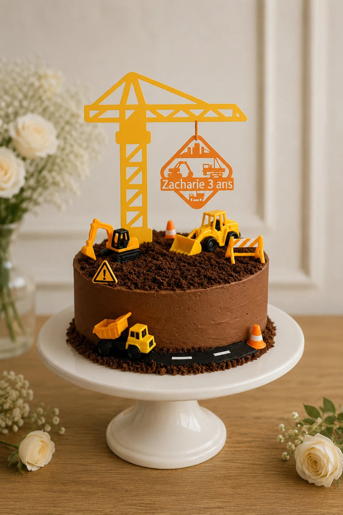 Dark Chocolate Crumb Construction Crane Cake