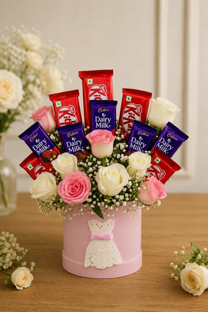 Chocolate and Floral Arrangement Celebration Cake