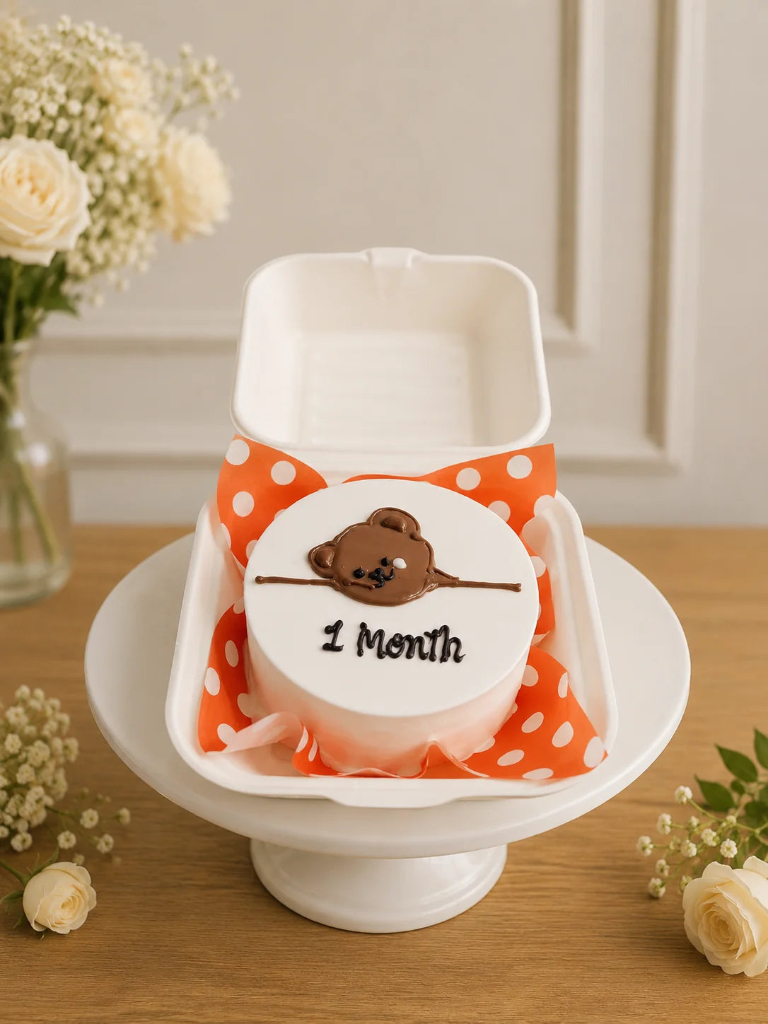 Handcrafted 1 Month Peach Anniversary Bento Cake baked fresh by The Baking Kaur, Thapar Nagar, Meerut