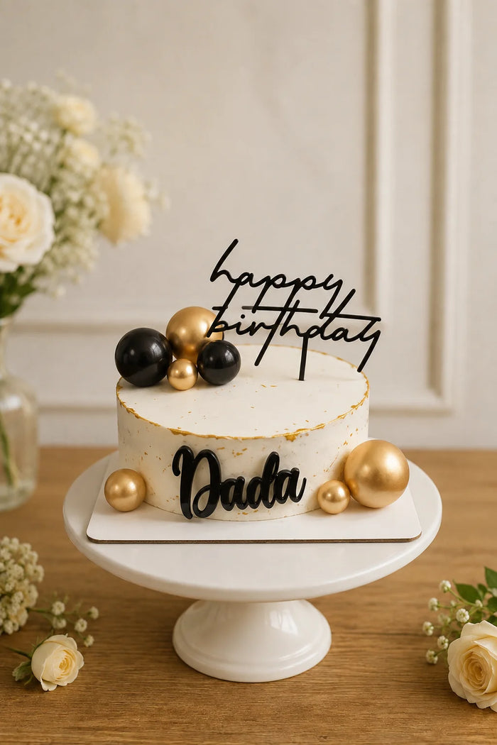 Modern Spheres & Gold Flakes Birthday Cake
