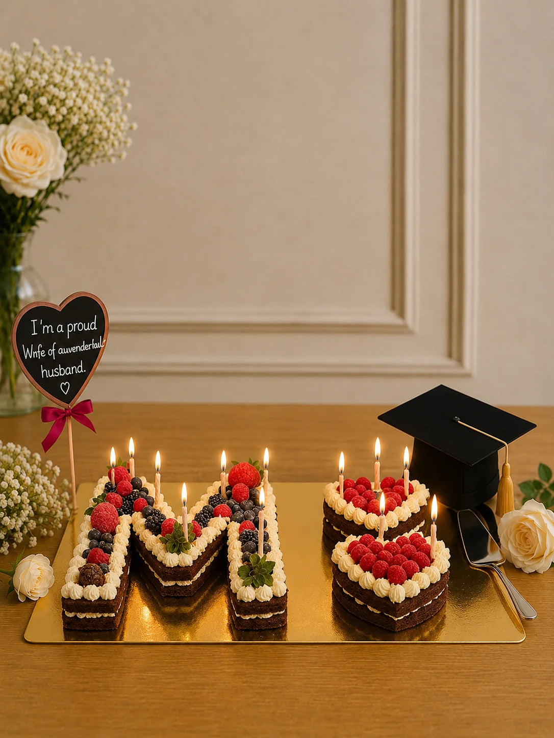Royal Monogram & Hearts Graduation Cake Tray handcrafted luxury gift hamper by The Baking Kaur Meerut