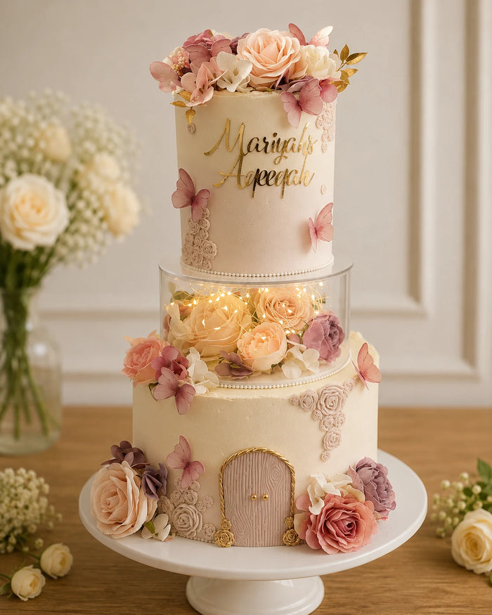 Two-Tier Butterfly Garden Theme Cake