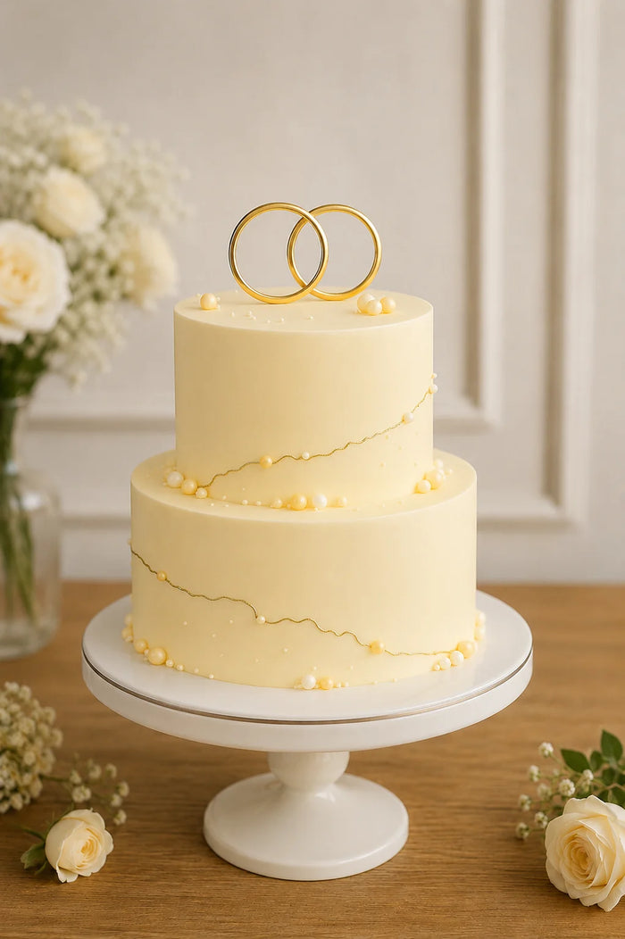 Two-Tier Minimalist Wedding Rings Cake