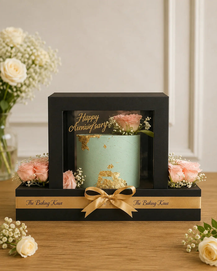 Royal Mint & Gold Anniversary Floral Cake Box