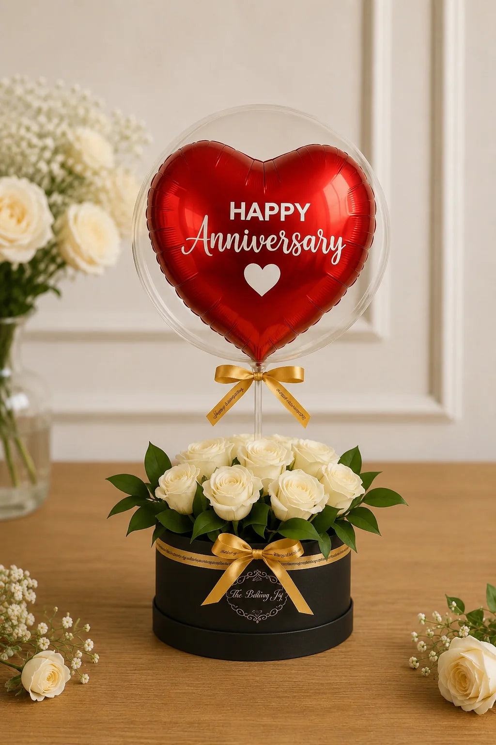 Starlight Romance Red Heart Balloon & White Rose Luxury Box handcrafted luxury gift hamper by The Baking Kaur Meerut