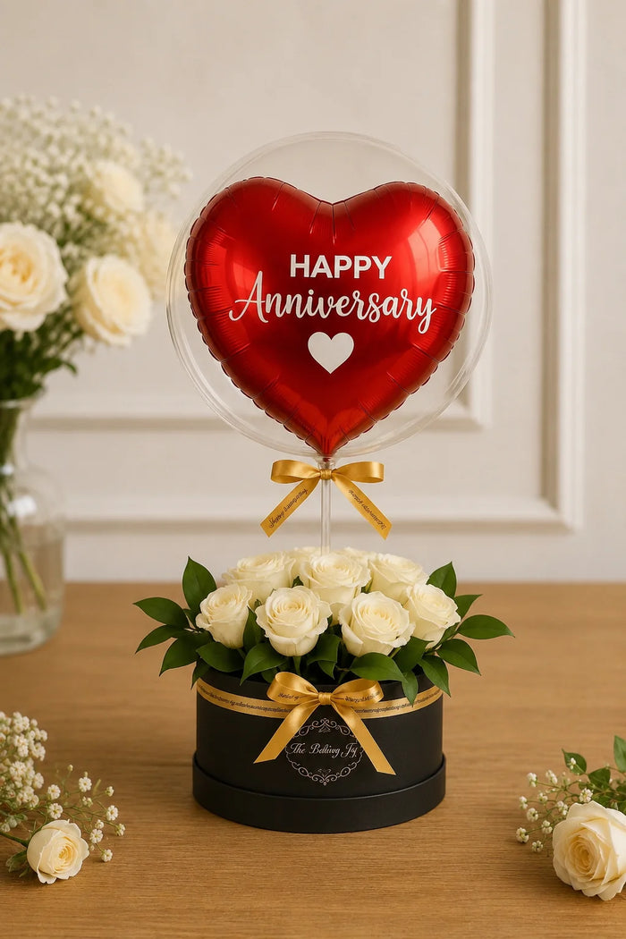 Starlight Romance Red Heart Balloon & White Rose Luxury Box