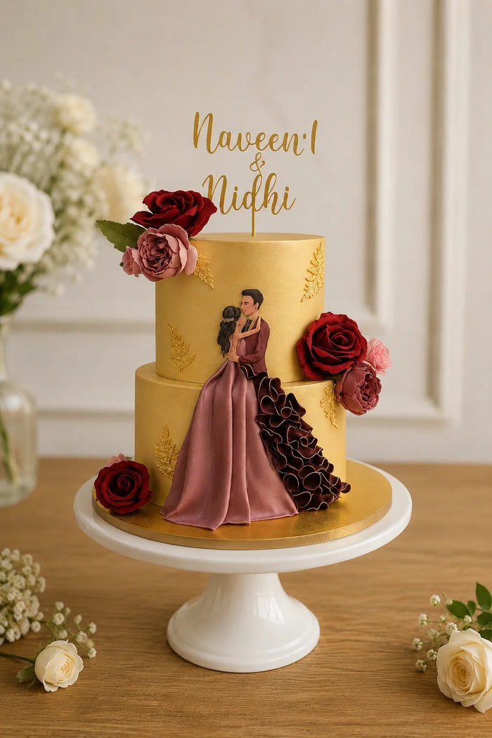 Two-Tier Romantic Couple Theme Cake