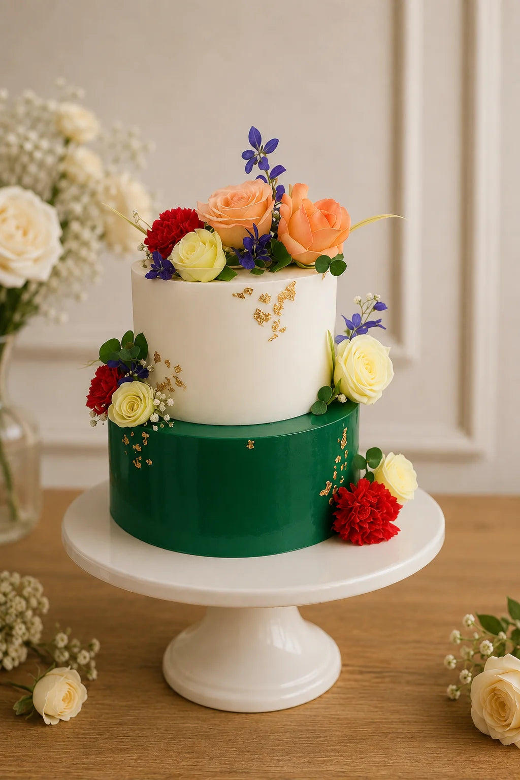 Handcrafted Pastel Mix Mixed Floral Luxury 2-Tier Wedding Tier Cake baked fresh by The Baking Kaur, Thapar Nagar, Meerut