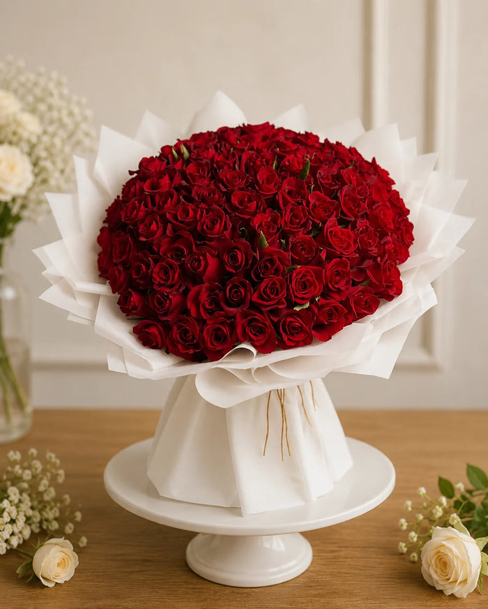 Grand Opulence Red Rose Bouquet Presentation