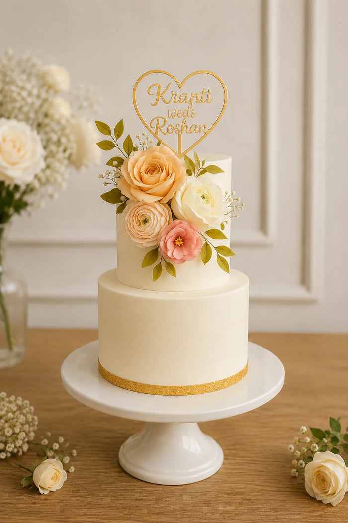 Champagne Peach Pink Rose Gold Trim 2-Tier Cake