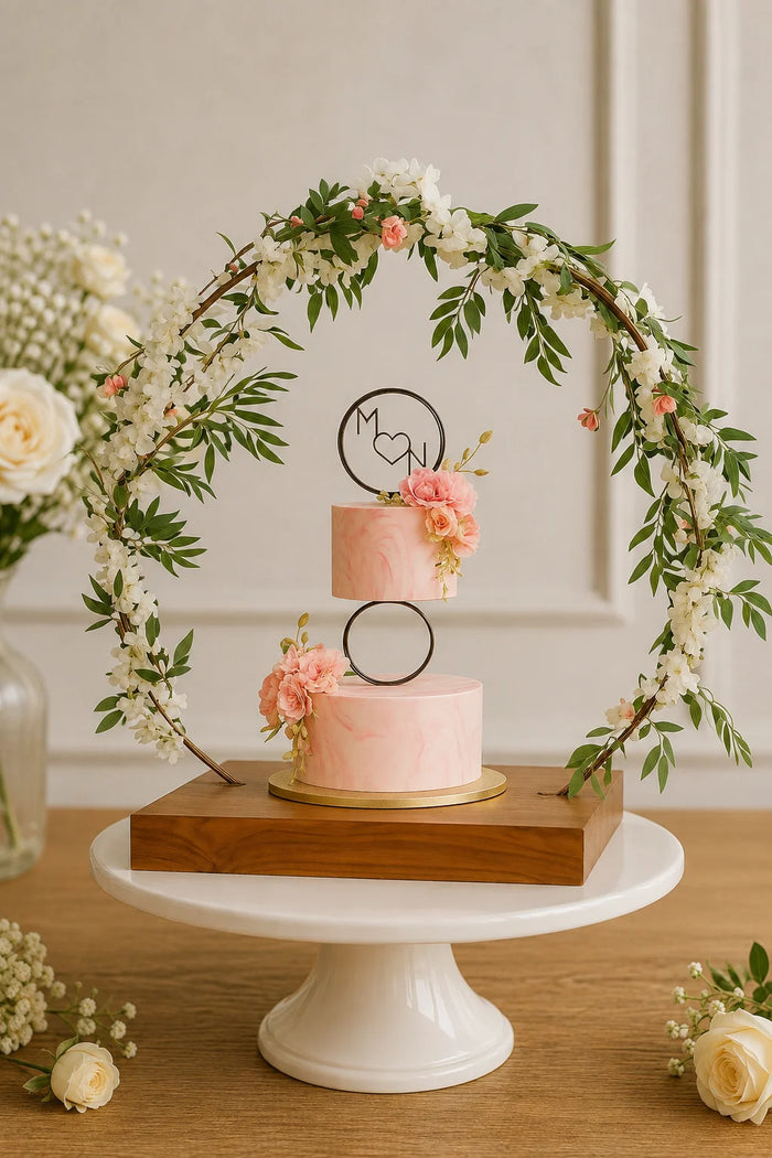 Blush Pink Greenery Floral Wreath 2-Tier Cake